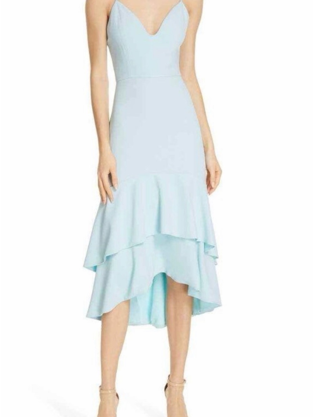 Alice + Olivia Powder Blue Ruffled High-Low Midi Dress